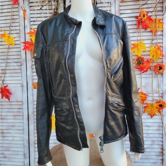 DROSPO INC Leather Vintage jacket, moto style - Picture 7 of 9